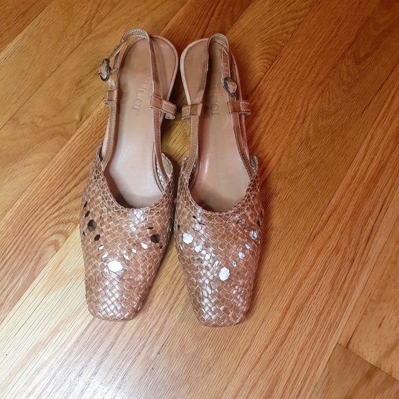 Sesto Meucci Shoes - Vintage Sesto Meucci 90's Woven Stacked Heel Sandal  Tan  7.5 Sesto Meucci